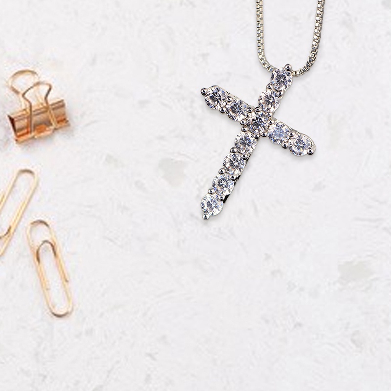 Vòng cổ Mạ Bạc 925 Mặt Thánh Giá Đính Đá Thời Trang Cho Nữ