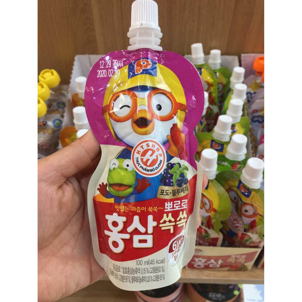 Nước Hồng Sâm Hoa Quả Pororo Gói 100ml ( Date 2021 )