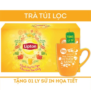Hộp quà Lipton: 1 hộp 25 gói trà nhãn vàng + trà xanh tặng 1 ly sứ