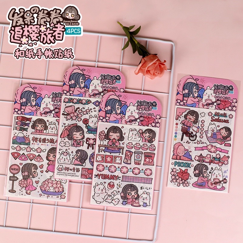 Set 4 tờ stickers nhiều chủ đề dễ thương xinh xắn