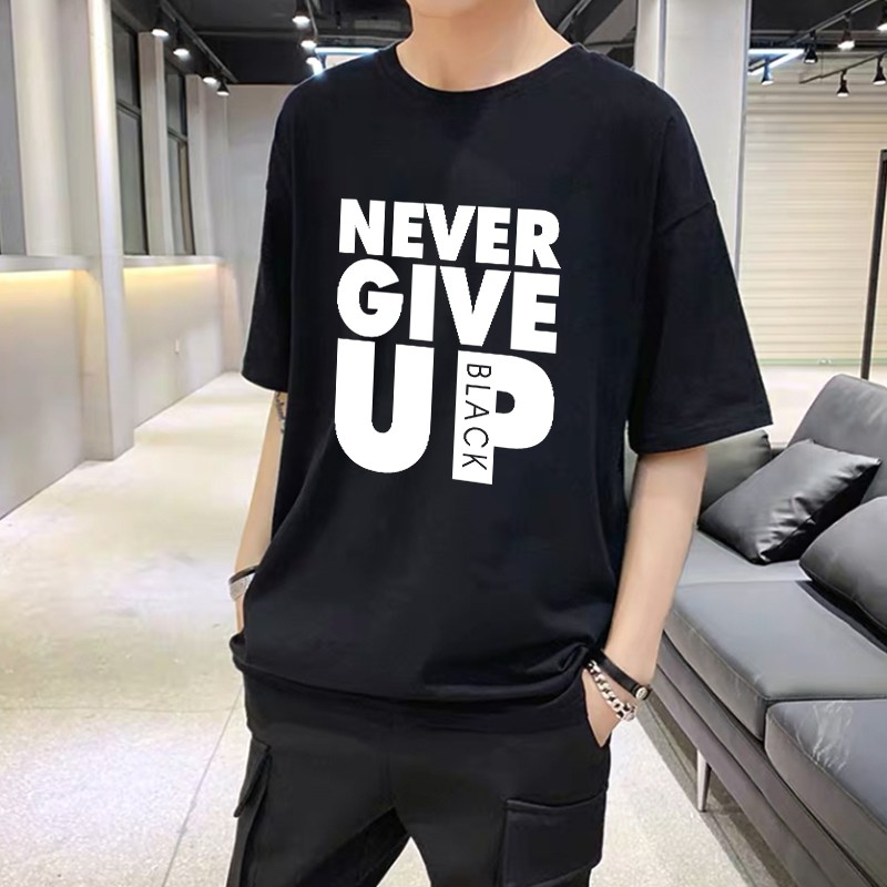 ÁO THUN TAY LỠ OVERSIZE NEVER GIVE UP - Áo ngắn tay không cổ