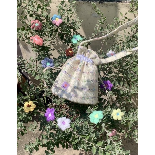 TÚI RÚT ĐEO CHÉO VẢI DẠ TWEED MADE BY TÍM