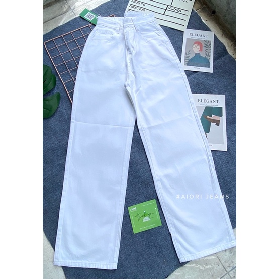 [Dài 101 cm]Quần Jean Nữ Aiori Ống Rộng Lưng Cao Màu Trắng Bò Suông Phong Cách Thời Trang