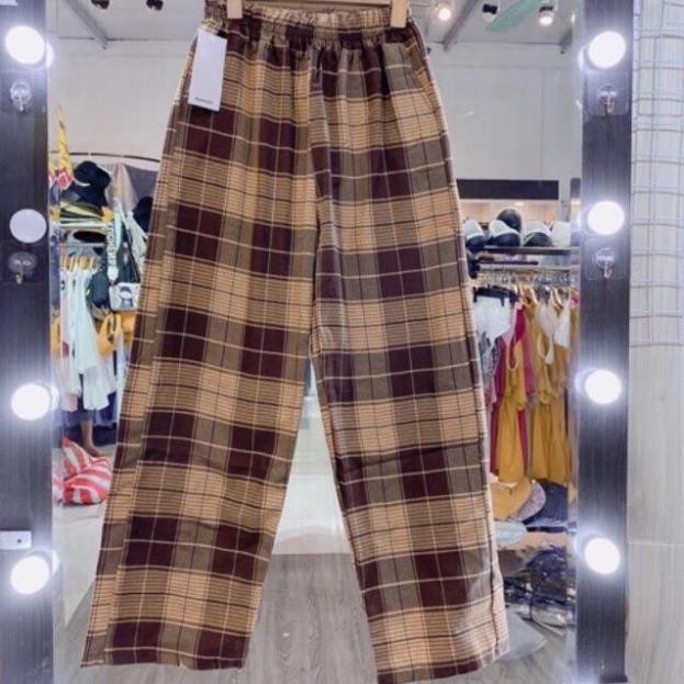 [RẺ VÔ ĐỊCH] Quần Kẻ Caro Đen Be (Quần Caro Ống Rộng)