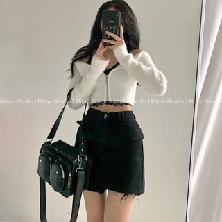 ÁO LEN TRỄ VAI- VÁY JEAN ĐEN( CÓ BÁN TÁCH SET)