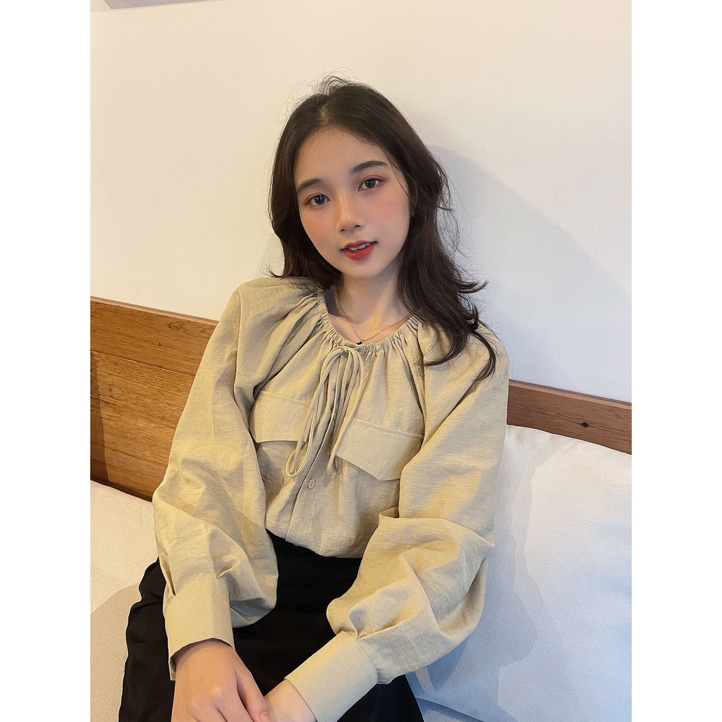 Áo Cổ Dây Tay Phồng Dài - Be [A005 - Senbe Clothing] | BigBuy360 - bigbuy360.vn