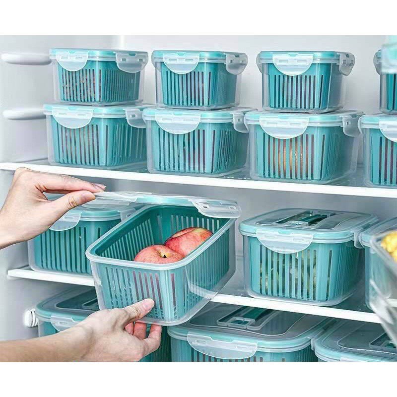 Hộp Đựng Thực Phẩm Tủ Lạnh An Toàn Thông Minh (Set 5 Hộp Có Nắp Kèm Rổ)