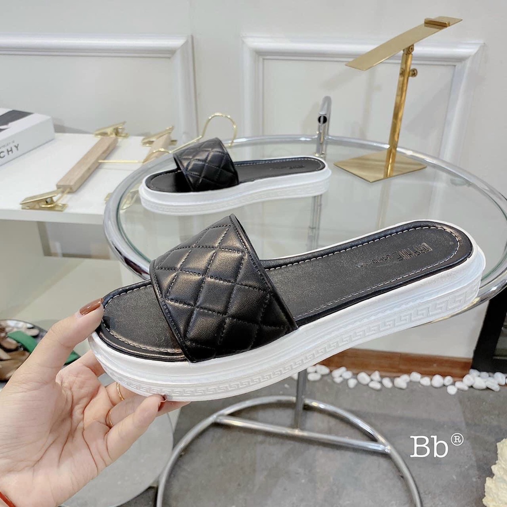 Dép bành mỳ/ quai ngang trần chéo - vân chám hai màu basic đen trắng
