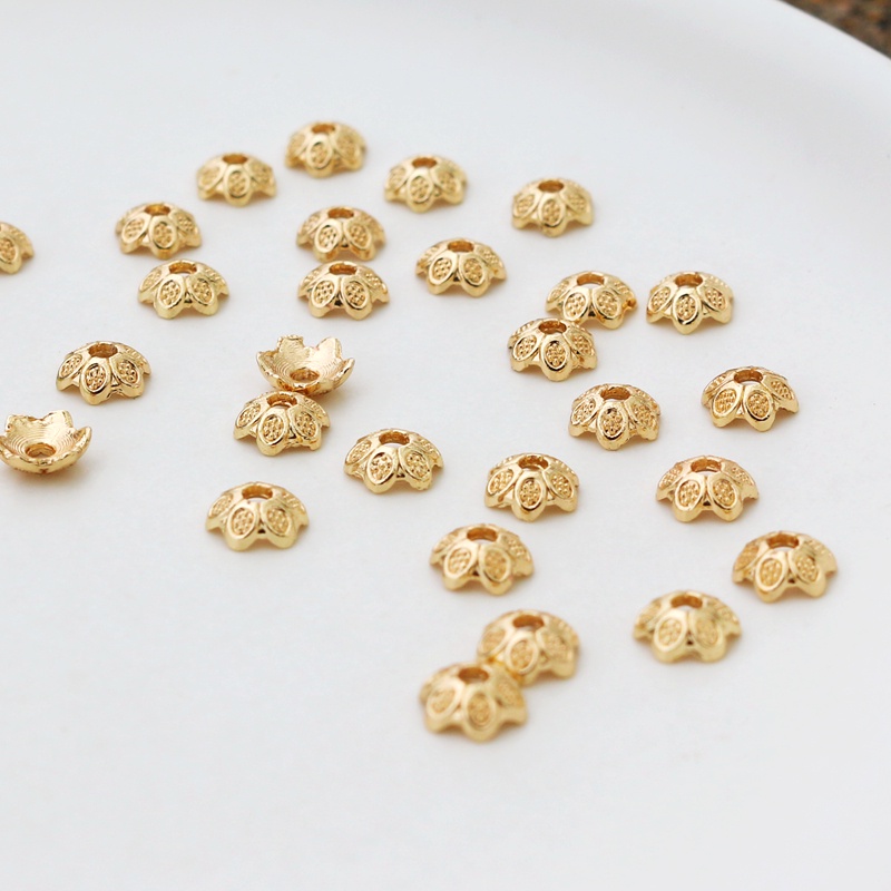 Bộ 50 Hạt Đồng 14k K2-105 Sáu-Petal Nhỏ Làm Phụ Kiện Trang Sức/Vòng Cổ/Vòng Tay diy 6mm