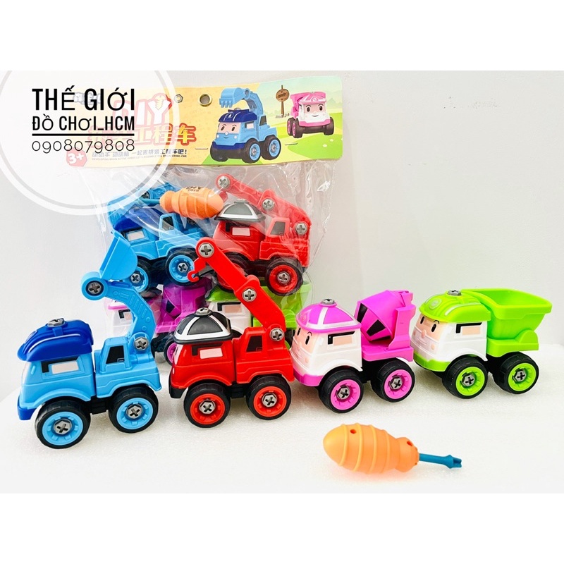 [MẪU MỚI- CHẤT LƯỢNG] Đồ chơi lắp ráp xe robocar poli công trình 4 chiếc kèm tua vít dành cho bé thích chơi lắp ráp xe.