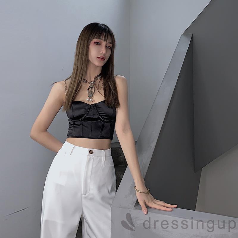 Áo Hai Dây Phối Dây Xích Màu Trơn Cá Tính Cho Nữ