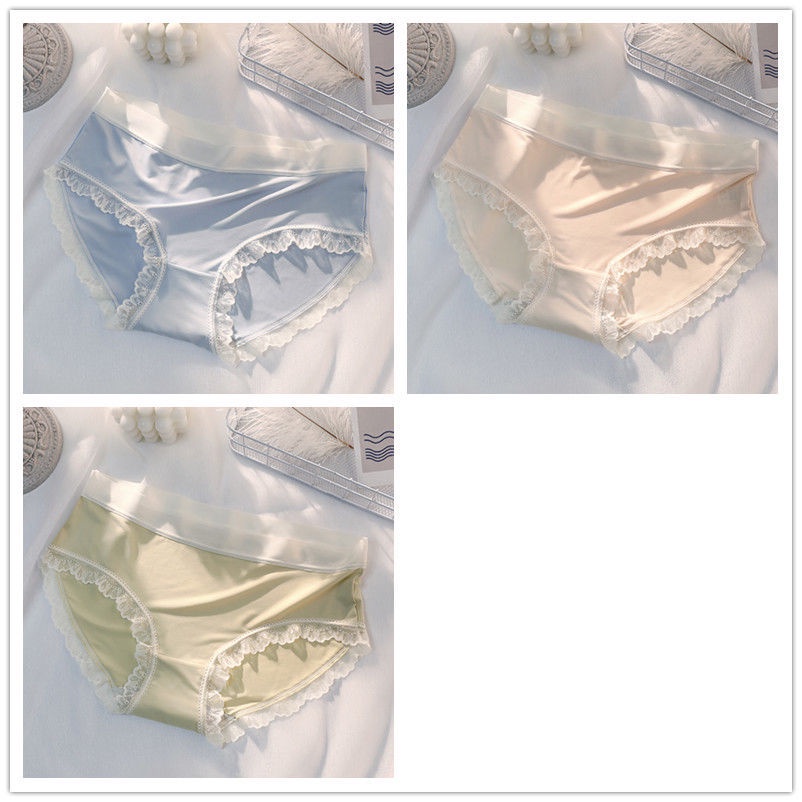 Quần Lót Cotton Lụa Phối Ren Siêu Mỏng Thoáng Mát Quyến Rũ Cho Nữ