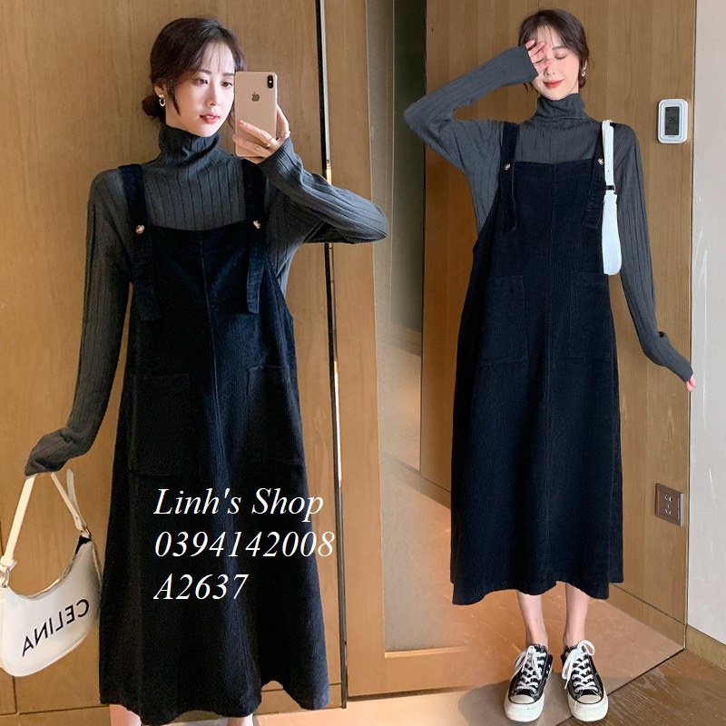 Set Áo Váy Yếm Bầu Nhung Dày A2637