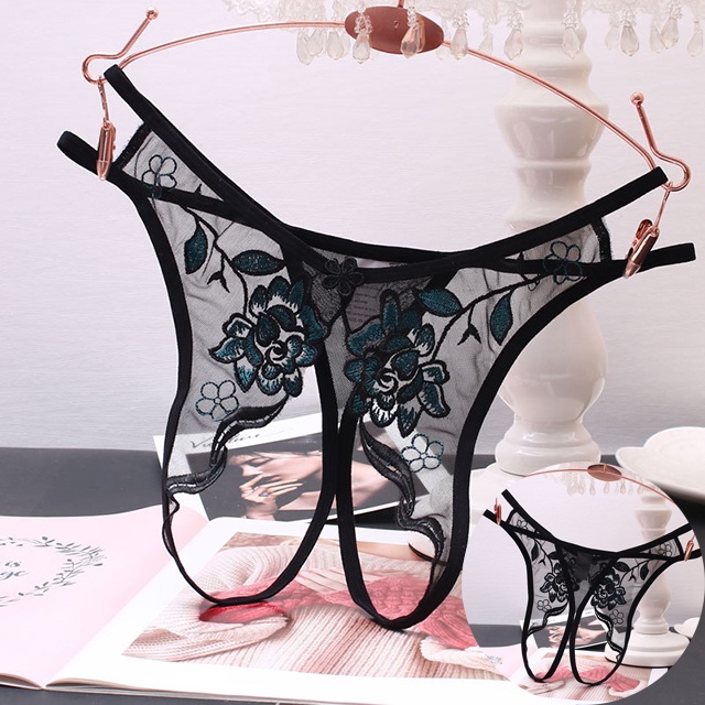[FREESHIP❤️] Quần Lót Nữ Lọt Khe Xuyên Thấu Xẻ Đáy Thêu Hoa Hồng Đối Xứng Gợi Cảm Freesize Dưới 60Kg