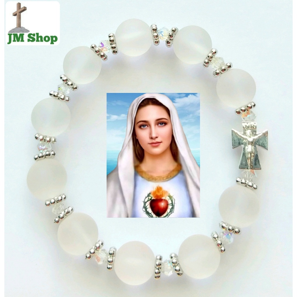 Chuỗi Mân Côi JM Shop Mã 71 Mix Hoa và Thánh Giá Bạc Có Chúa