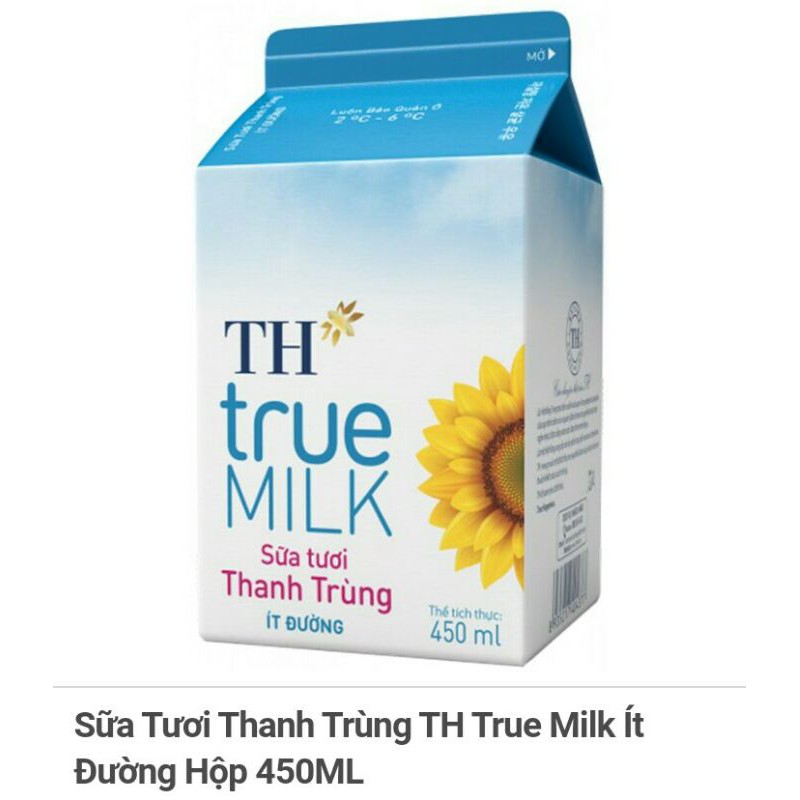 Sữa Tươi Thanh Trùng TH true MILK ít đường/ nguyên chất  450ml