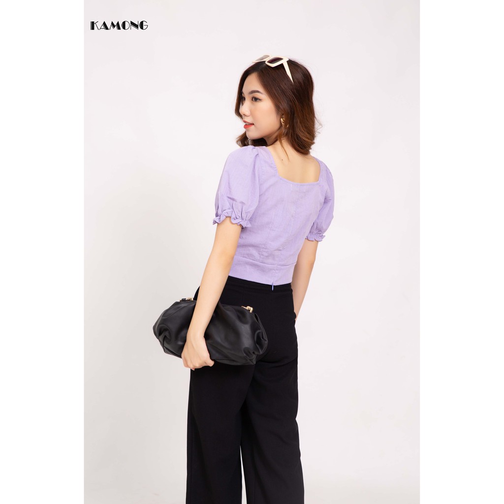 Áo croptop cổ vuông phối nơ KAMONG A076