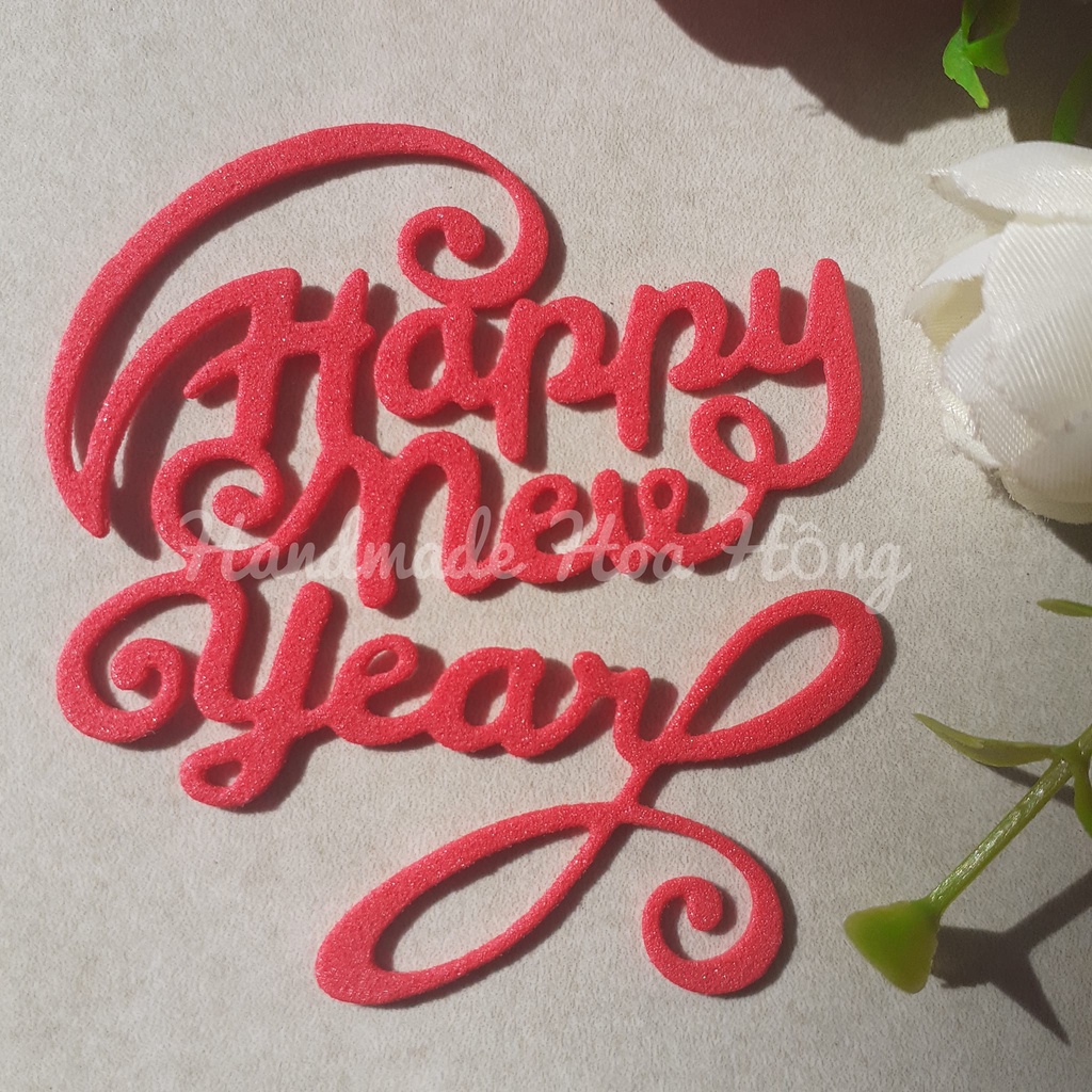 4 chữ Happy New year bằng giấy xốp, 7 x 5.8cm - Hình trang trí thiệp chúc mừng năm mới, phong thư, bưu thiếp, bao lì xì