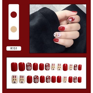 TẶNG KEO DÁN] Set 24 móng tay giả họa tiết giáng sinh cute (R151)