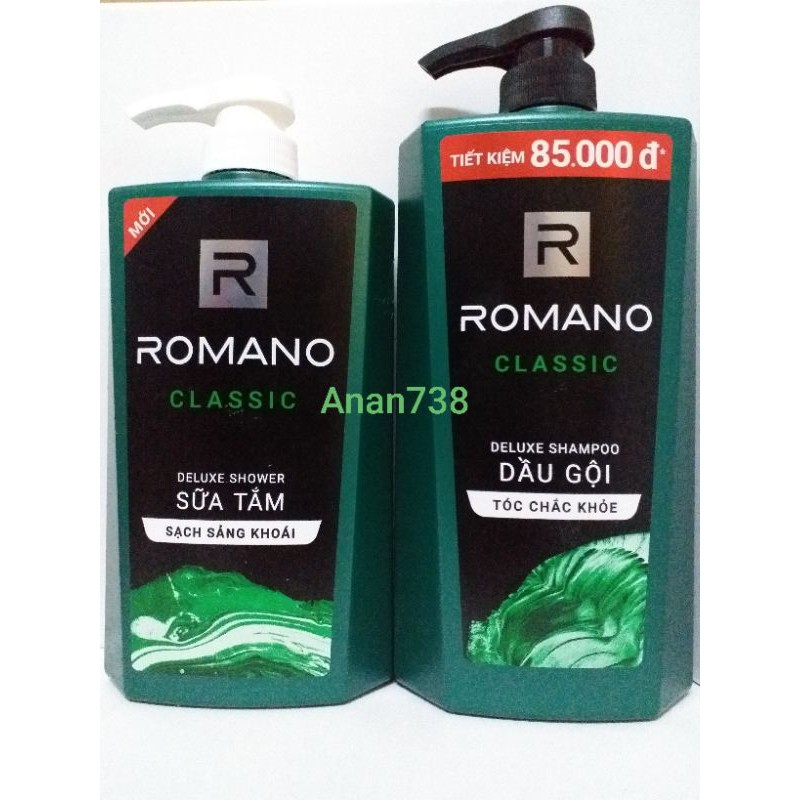 COMBO 900g Dầu gội  Romano Classic + Sữa tắm Romano 650g