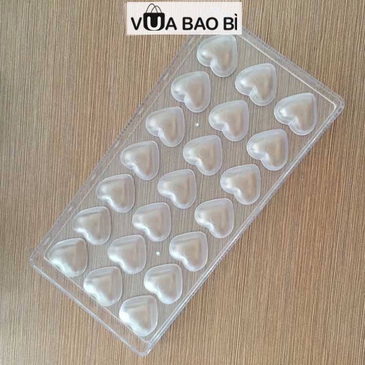 Khuôn socola trái tim 21 viên-Vua Bao Bì, khuôn nhựa cứng làm socola bon bon