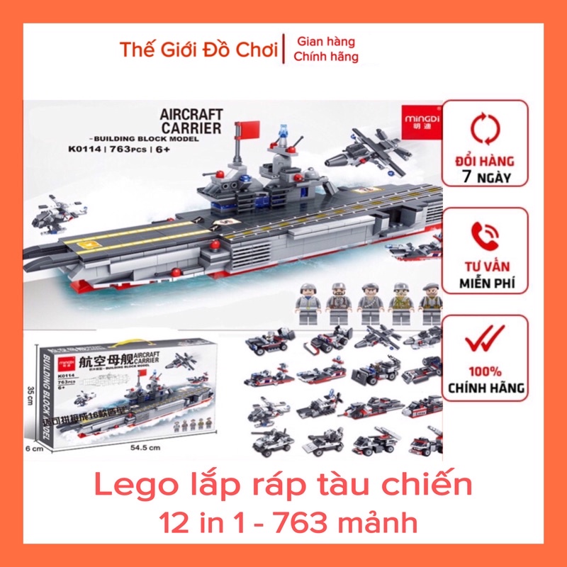 [HOT] Bộ đồ chơi xếp hình LEGO MINGDI tàu chiến 763 Mảnh, Lắp ráp 12 chiếc xe và máy bay Tphcm