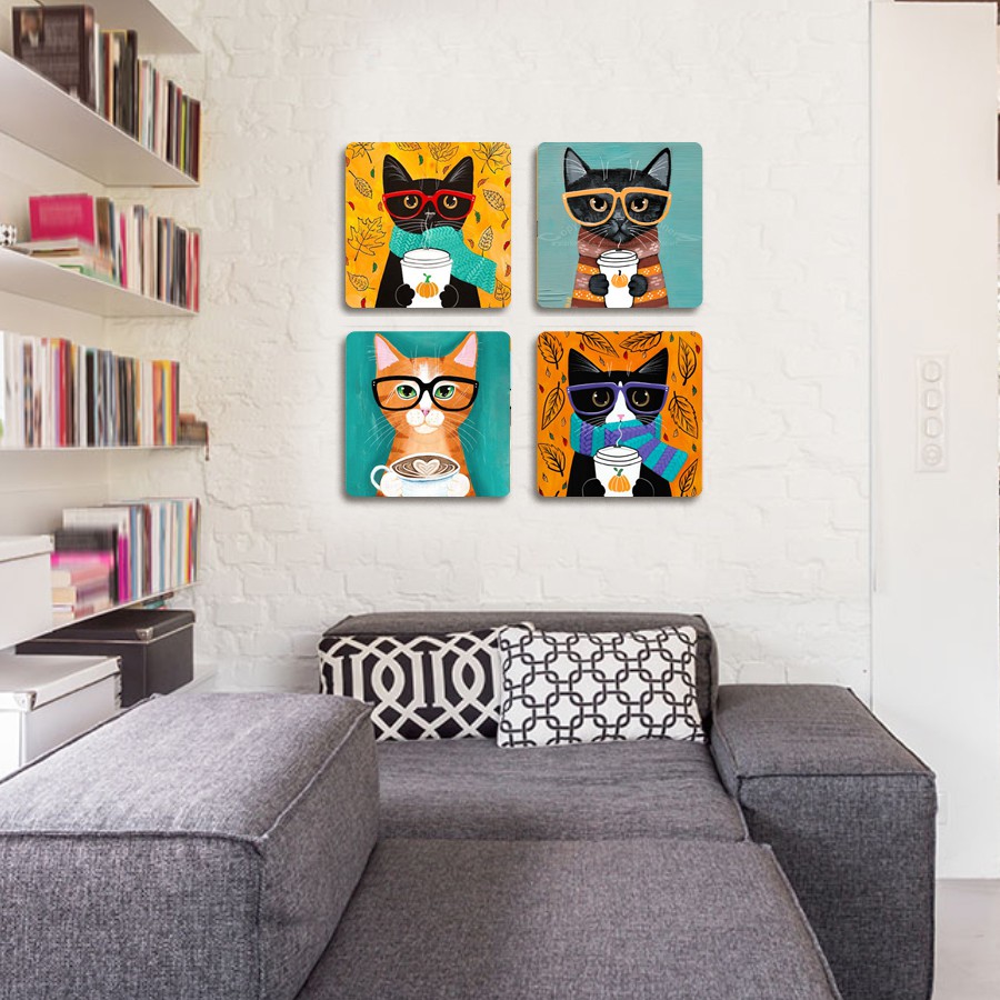 Tranh dán tường decor phòng ngủ trang trí phòng khách treo tường 3d dày 8mm có keo sẵn bóc dán DOG - CAT 2031