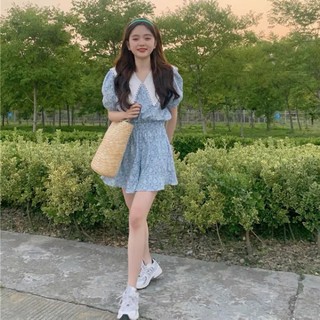 [Có sẵn + Ảnh thật] Đầm Triệu Lộ Tư, đầm cổ phối trắng, chiết eo điệu đà