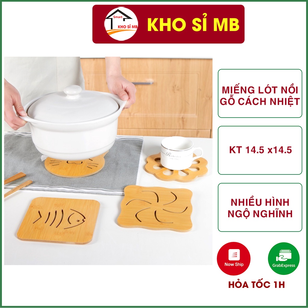 Miếng lót nồi cách nhiệt bằng gỗ size 15cm, đế lót cốc nhiều hình ngộ nghĩnh kho sỉ mb