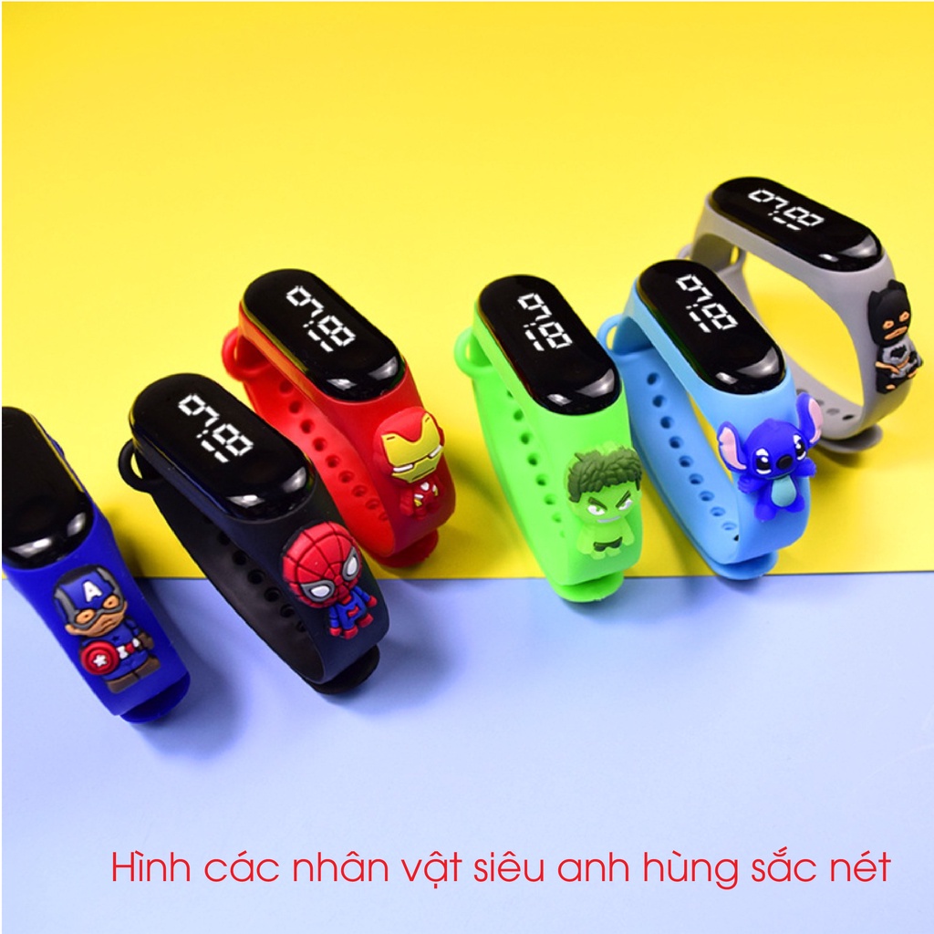 Đồng Hồ Trẻ Em Điện Tử Nhân Vật Siêu Anh Hùng Có Cảm Biến Đèn Led Cho Bé Trai Bé Gái