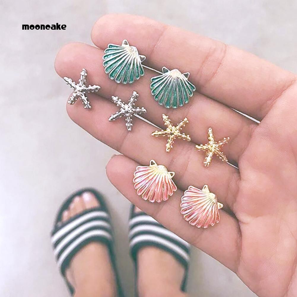Set 4 đôi khuyên tai tạo hình vỏ sò sao biển thời trang cho nữ