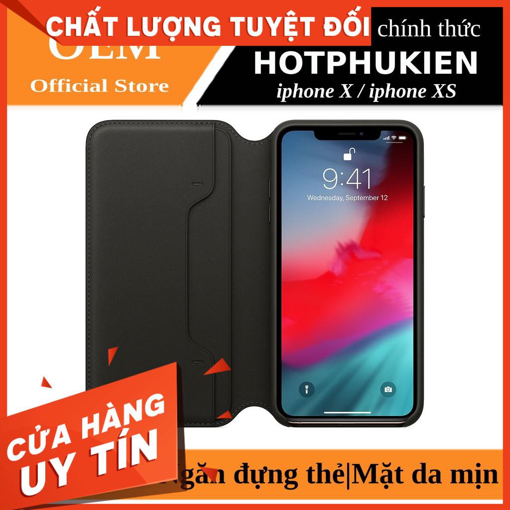 Bao da Leather Folio Apple dành cho iPhone X / Xs có ngăn đựng thẻ tự động tắt mở màn hình - hàng chính hãng