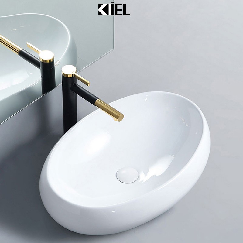 Chậu lavabo sứ hình elip, chậu rửa mặt bàn đá, men đẹp -  BẢO HÀNH 10 NĂM , Hàng chuẩn xịn