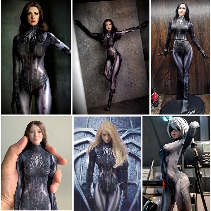 1 / 6 Nữ Lính Cao Su Body Co Giãn 3d In Hình Người Nhện Đen 40cm tbleague