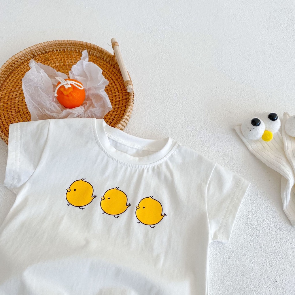 Bộ đồ liền thân thun cotton con gà bé trai bé gái