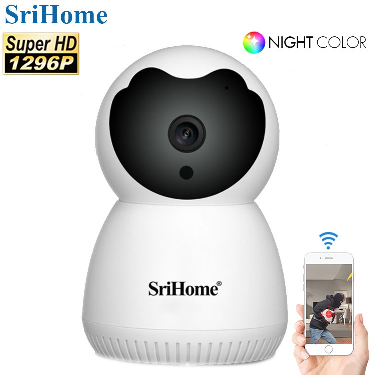 Camera Srihome SH-036 3.0MP - 1296P Utra HD (Màu ban đêm) Xoay 360 IP WIFI, Bản new cute