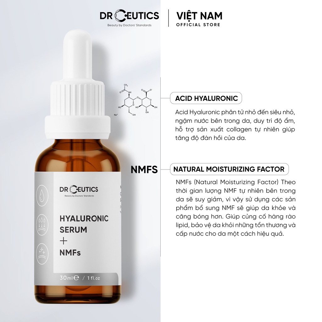 DrCeutics Serum HA Cấp Ẩm Và Căng Bóng Da Hyaluronic Acid + NMFs