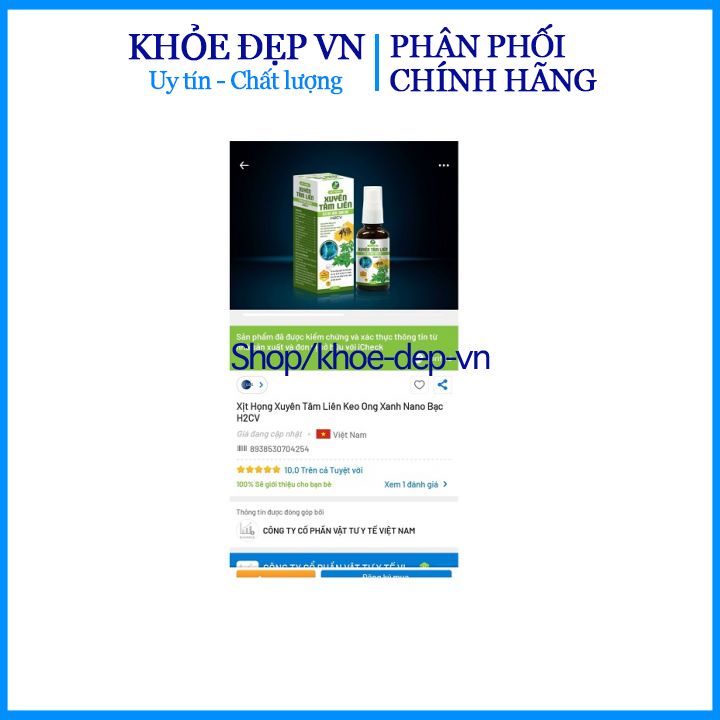 Xịt họng Xuyên tâm liên keo ong xanh nano bạc H2CV ngăn ngừa viêm nhiễm vùng miệng, giảm hôi miệng – Chai 30ml