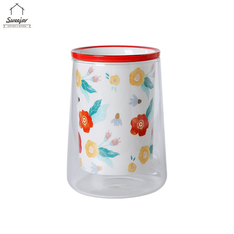 SWEEJAR Ống Đựng Muỗng Đũa 2 Lớp  Bằng Thủy Tinh Borosilicate Và Gốm Tiện Dụng Cho Nhà Bếp