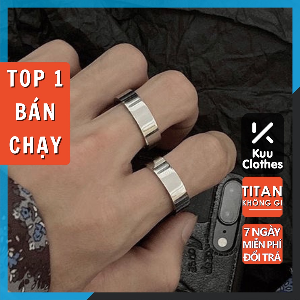 Nhẫn nam nữ trơn basic Plain Ring Lớn KuuClothes màu bạc titan không gỉ phong cách Hàn Quốc - Plain Ring Lớn