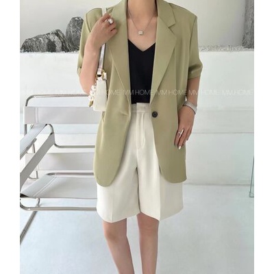 Áo blazer cổ v độn vai túi hộp bảng màu hàn A-2022