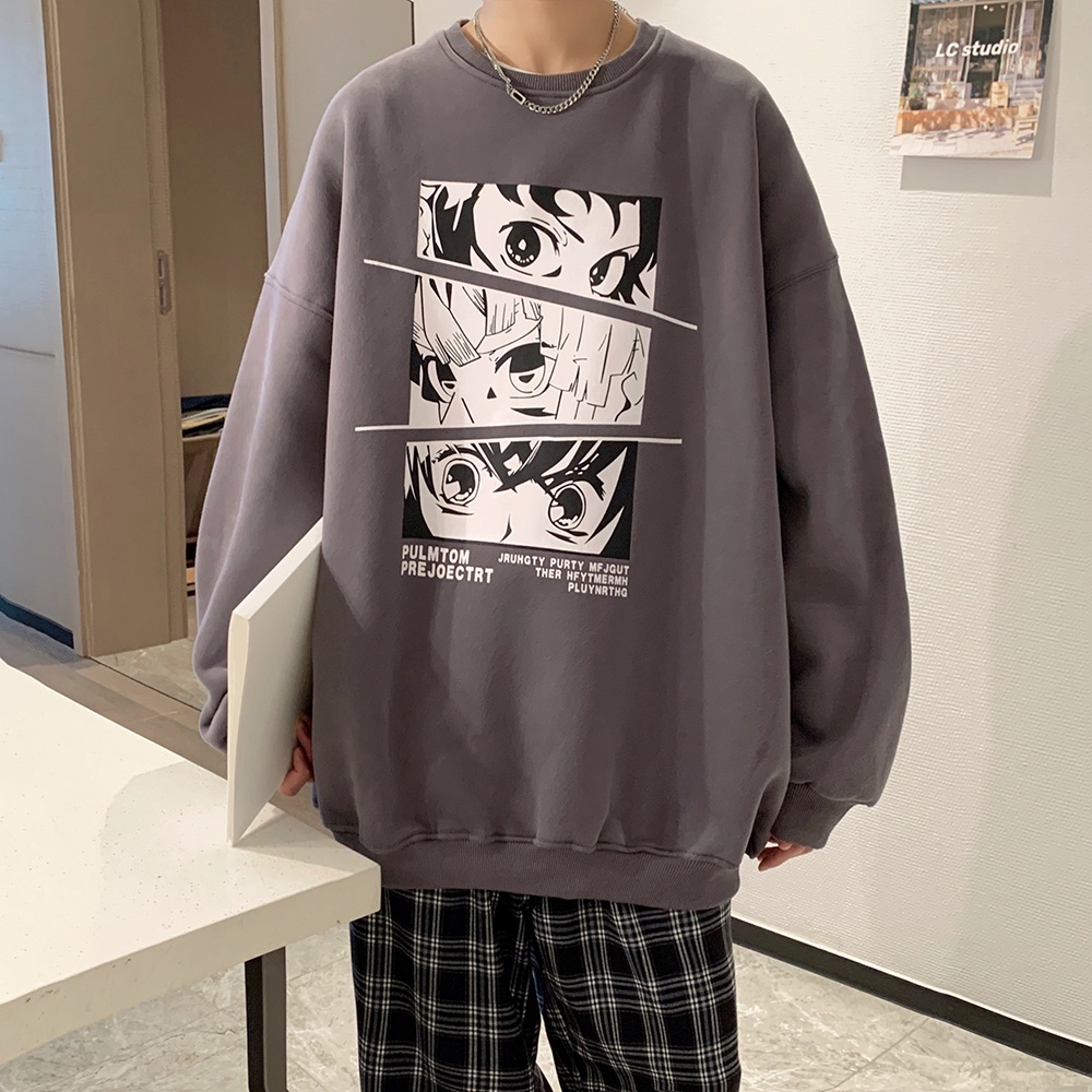 Áo sweater Tay Dài Dáng Rộng Họa Tiết Hoạt Hình Cá Tính Dễ Phối Đồ Cho Nam