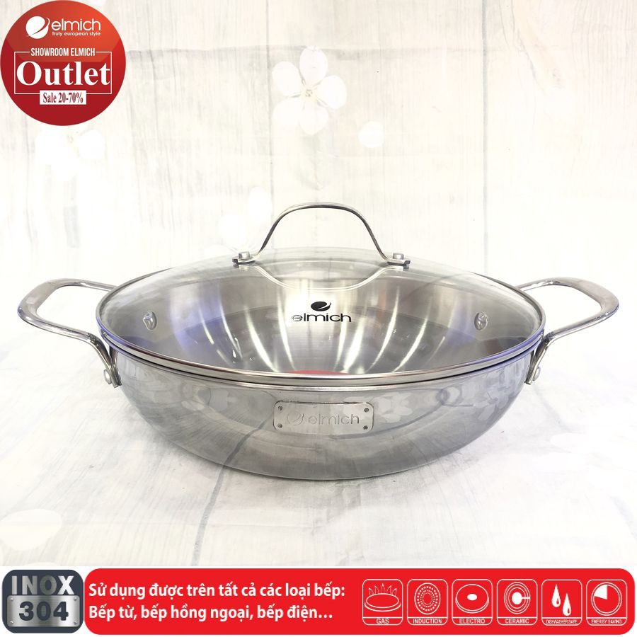 Chảo Xào Inox 304 5 lớp Đáy Từ Chống Dính ELMICH EL3797 28cm/3798 30cm/3255 32cm