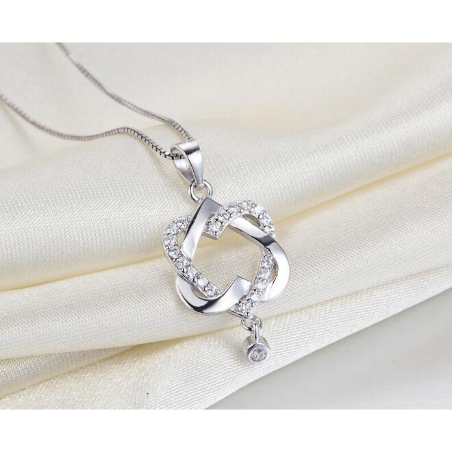 Dây Chuyền Mặt Trái Tim Đôi Thắt Nút Đính Đá Platinum Phong Cách Hàn Quốc Dễ Phối Đồ