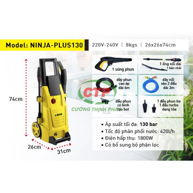 Máy xịt rửa xe phun áp lực nước Lavor NINJA-PLUS130