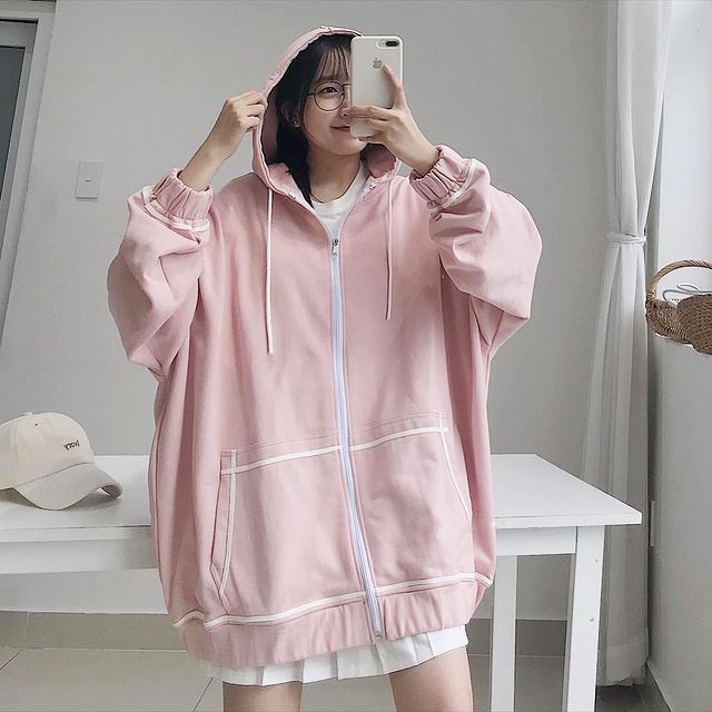 Áo Khoác Hoodie Zip Phối Viền Trắng - Hoodie Zip Form Rộng - Titto Closet