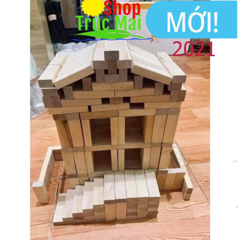 Bộ 54 thanh rút gỗ xếp hình đồ chơi Domino Montessori lắp ráp