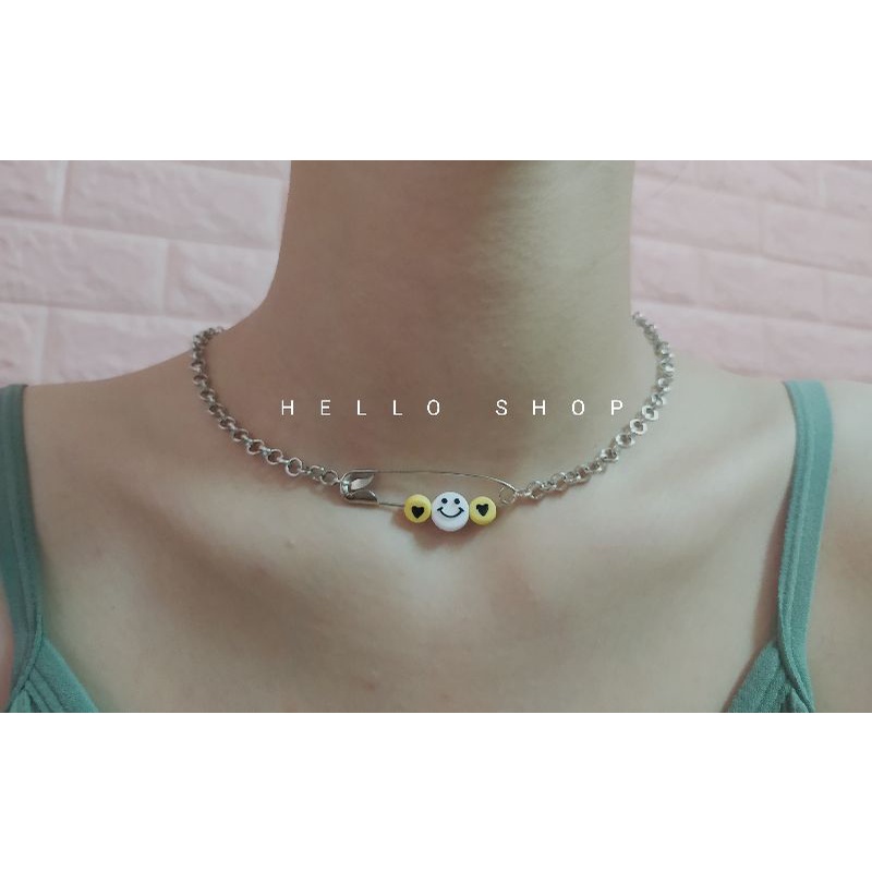 DÂY CHUYỀN CHOKER MIX HẠT TRÁI TIM MẶT CƯỜI KIM BĂNG XÍCH ĐỘC LẠ