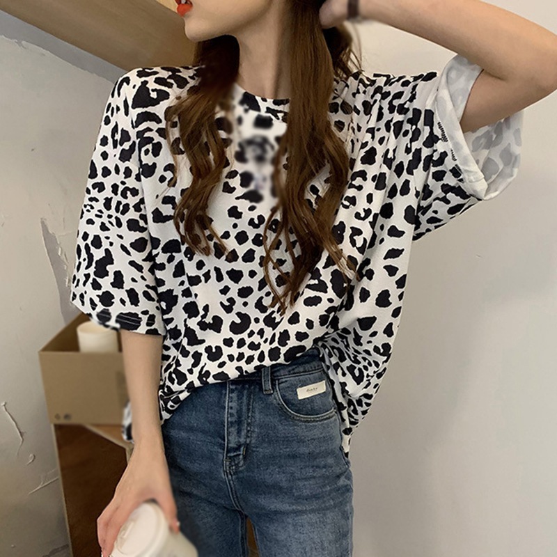 Áo Thun Nữ Ngắn Tay Họa Tiết Da Báo Thời Trang