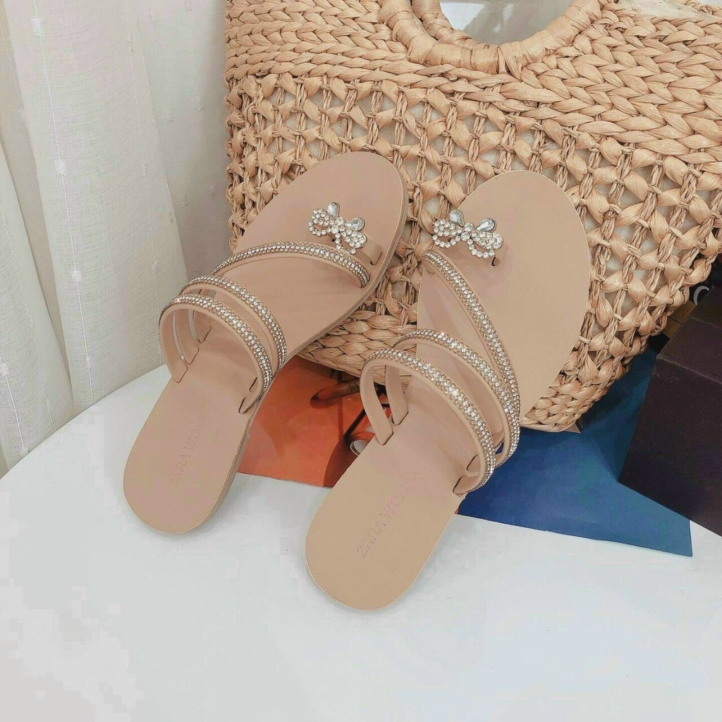 DÉP LÊ XỎ NGÓN ĐI BIỂN NƠ ĐÁ PHỐI CHÉO XINH XỈU HÀNG CÓ SẴN